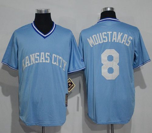 Royals #8 Mike Moustakas Light Blue Cooperstown Stitched MLB Jersey - Click Image to Close